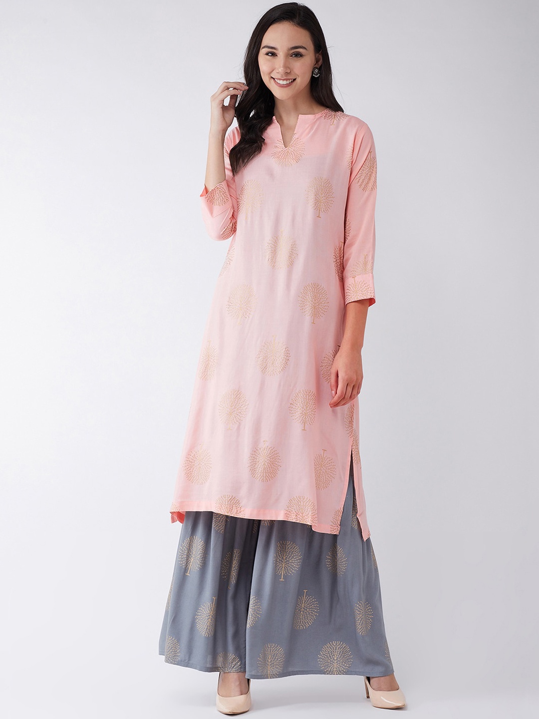 

InWeave Women Peach-Coloured Printed A-Line Kurta