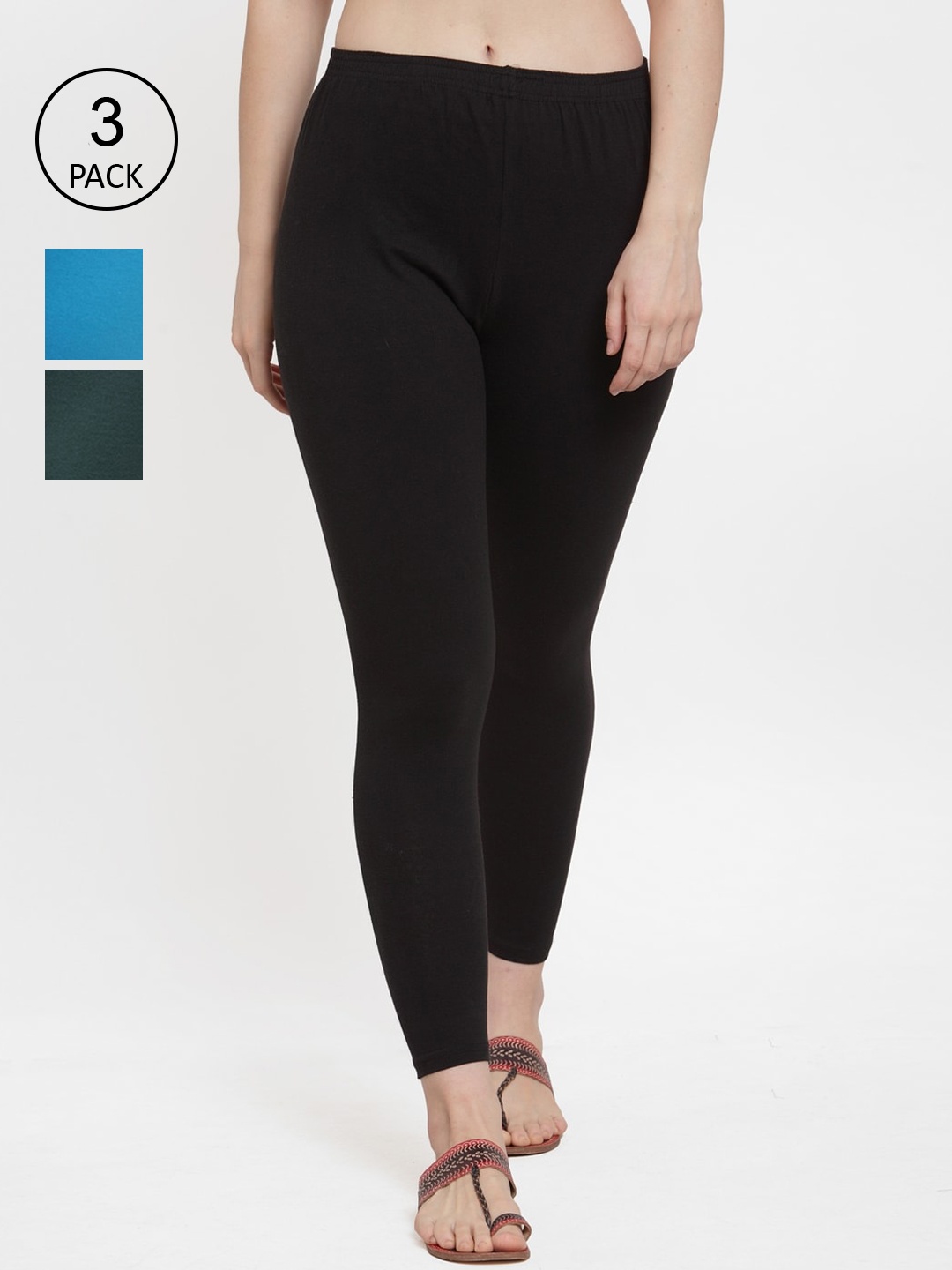 

GRACIT Women Pack Of 3 Solid leggings, Black