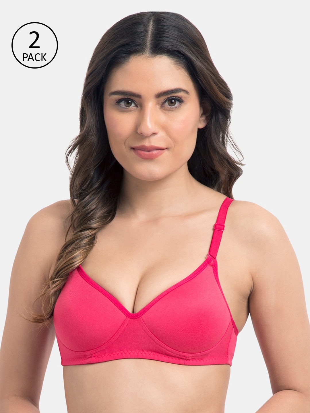 

KOMLI Pink Solid Non-Wired Lightly Padded Everyday Bra