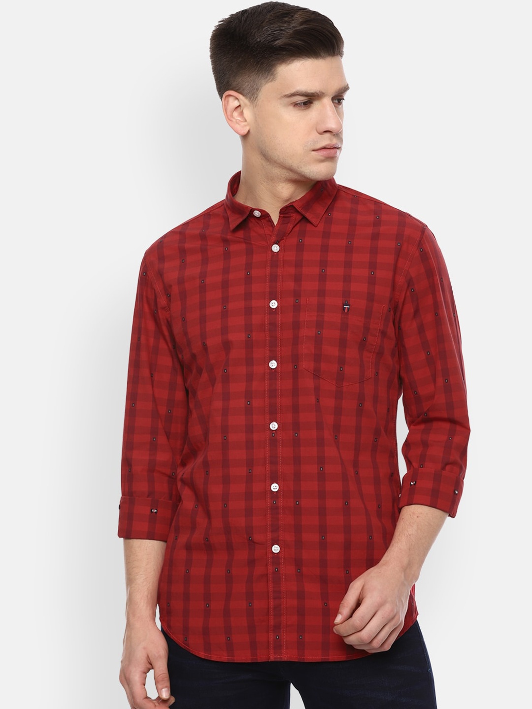 

Louis Philippe Jeans Men Red Slim Fit Checked Casual Shirt