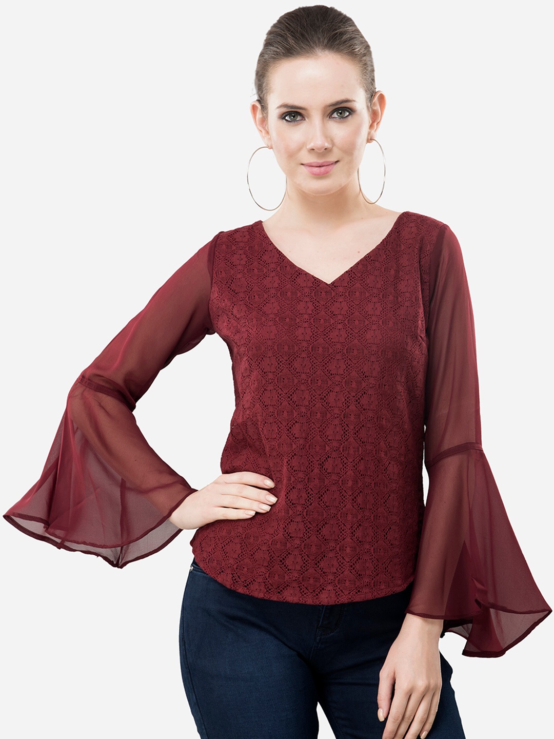 

V&M Women Maroon Self Design Top