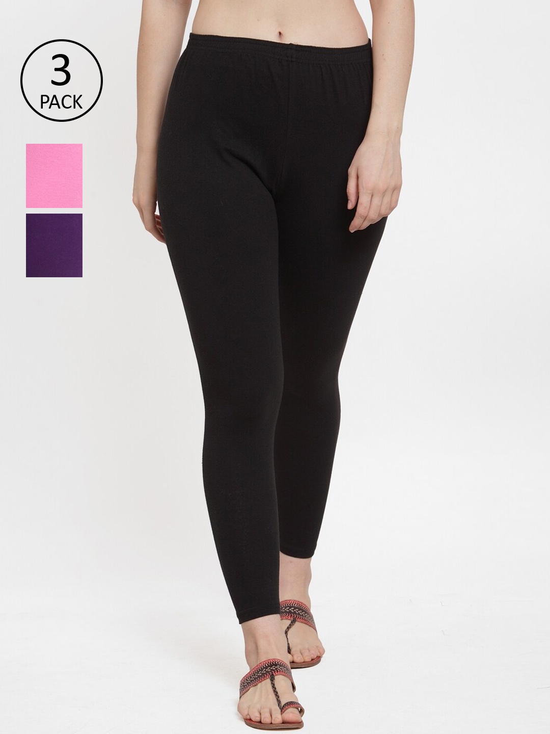 GRACIT Women Pack of 3 Solid Leggings, Black