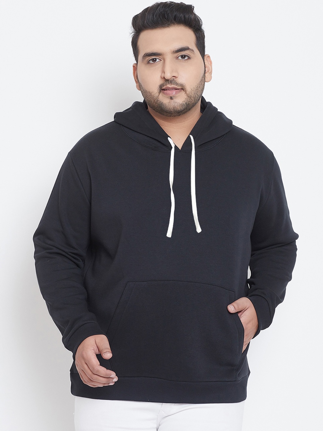 

Instafab Plus Men Black Solid Hooded Sweatshirt