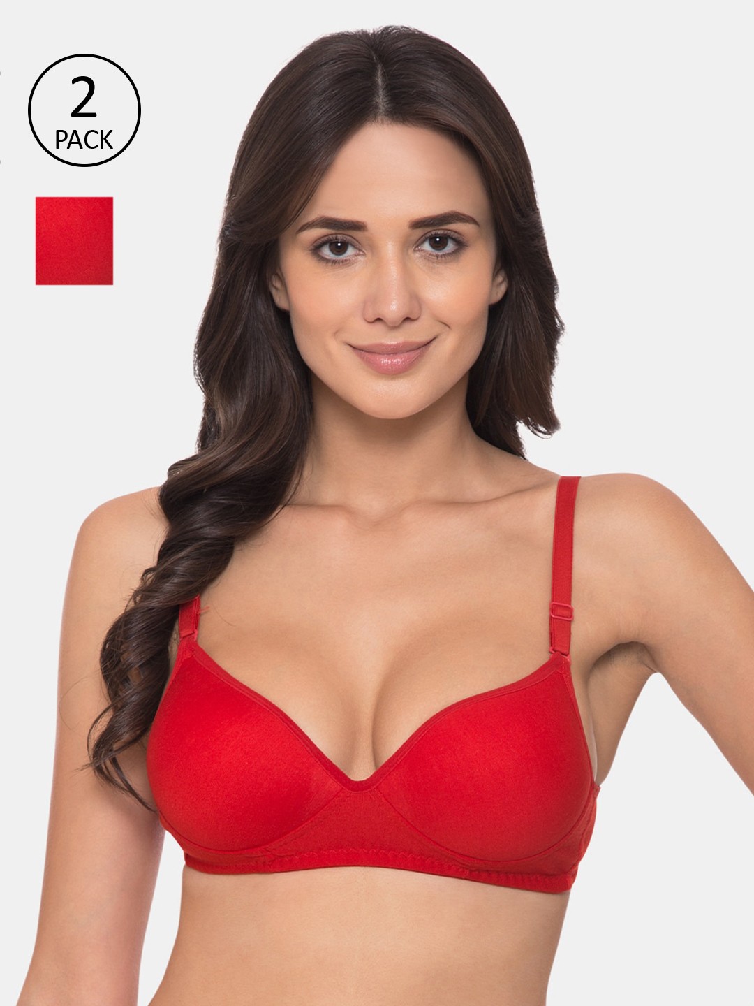 

KOMLI Pack of 2 Red Solid Non-Wired Heavily Padded Everyday Bras K-9935-2PC-RD-28B