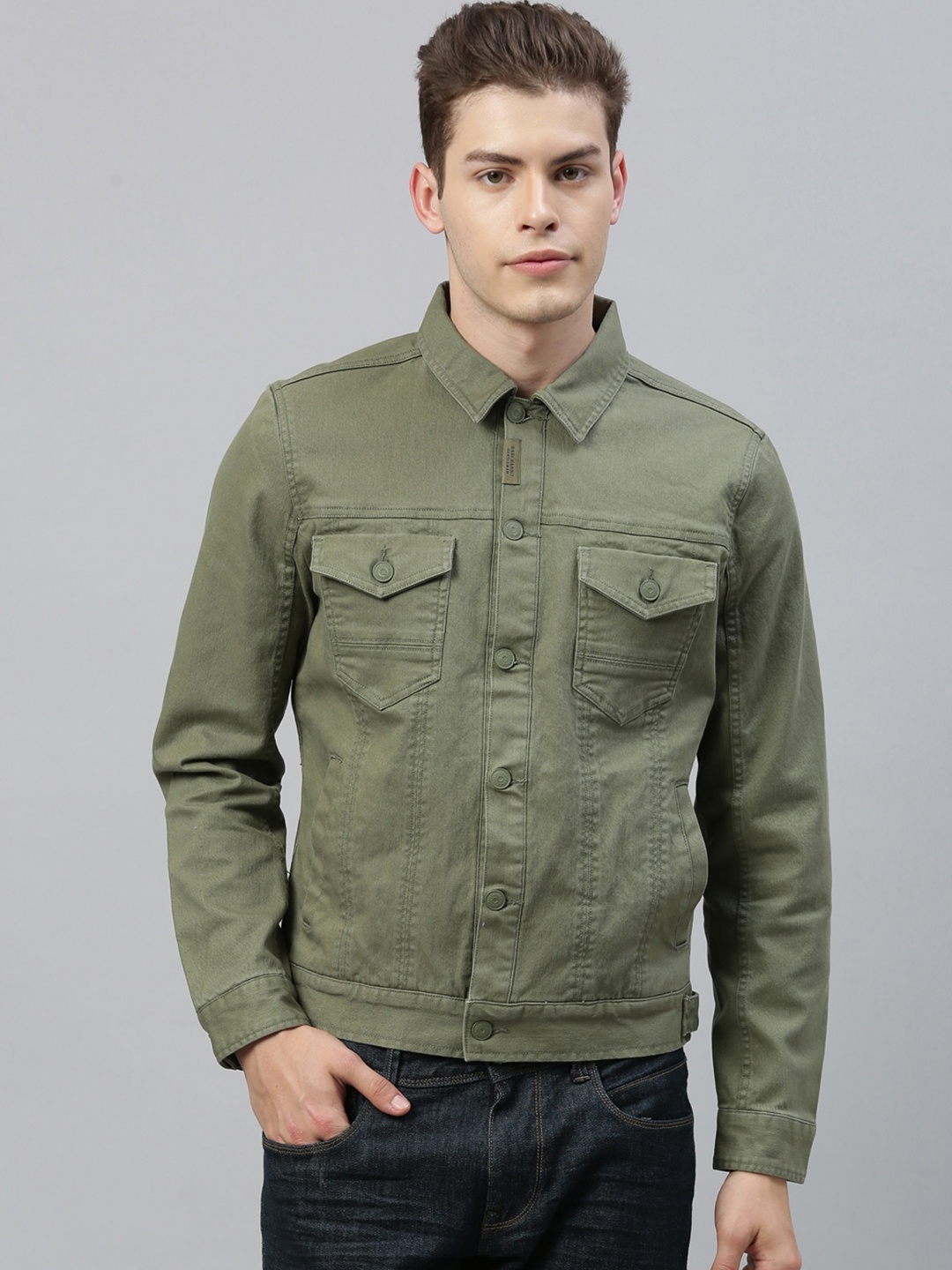 

RARE RABBIT Men Green Solid Insulator Denim Jacket