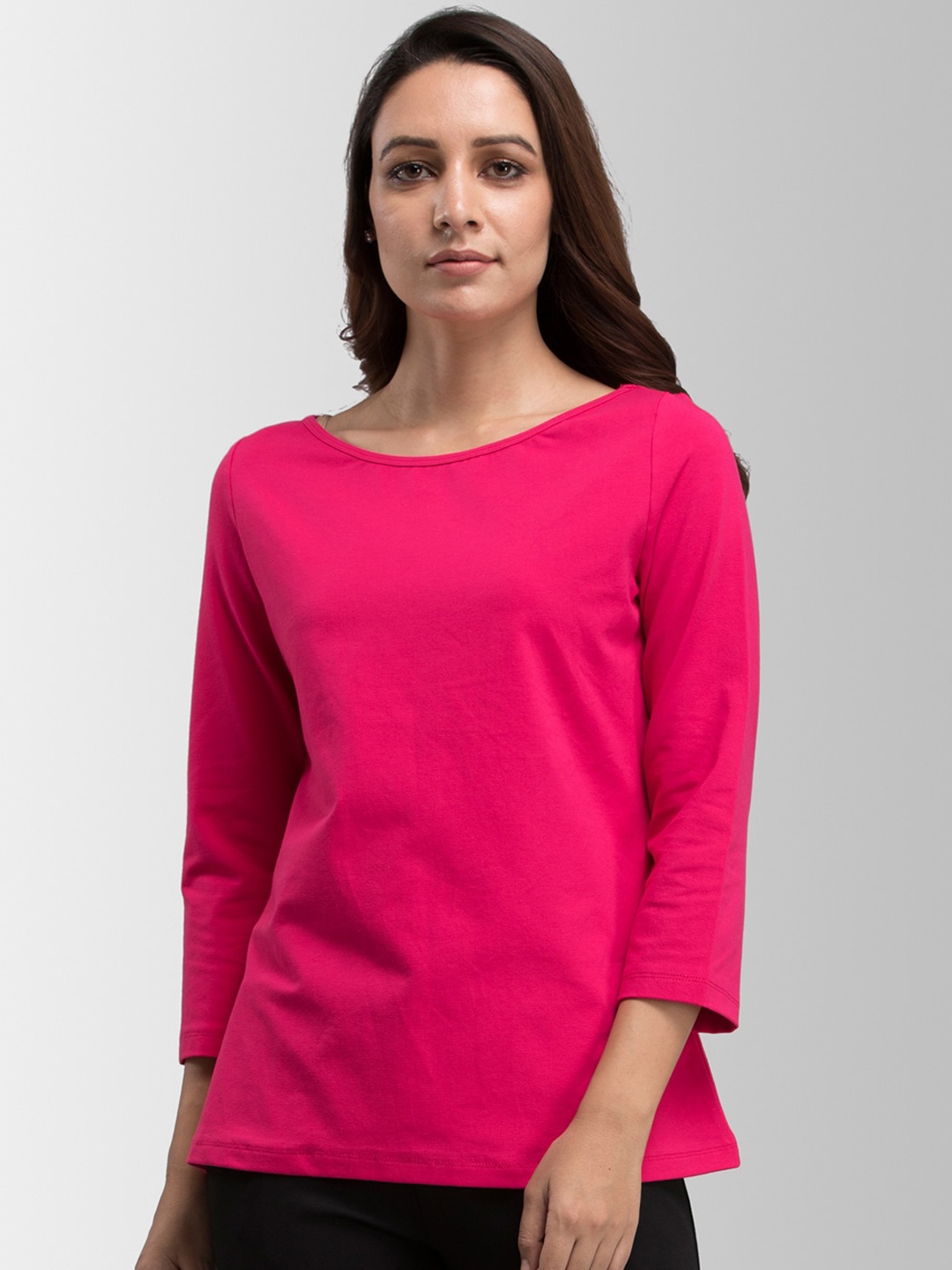 

FableStreet Women Pink Solid Boat Neck T-shirt