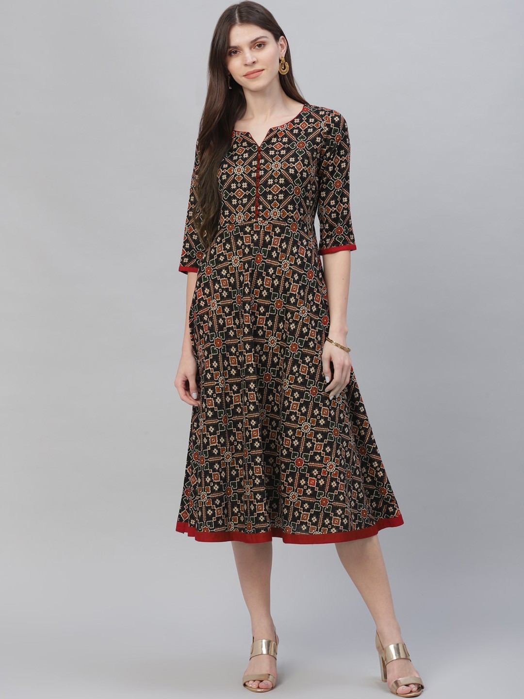 

Libas Women Black Printed A-Line Dress