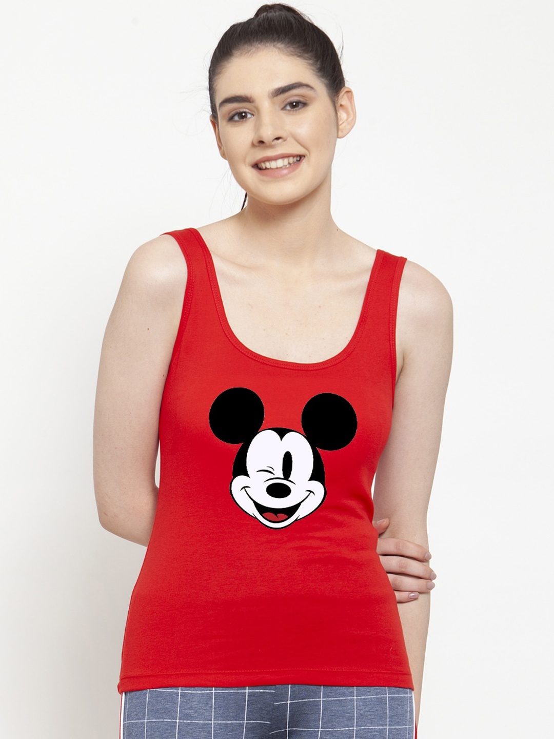 

Friskers Women Red Printed Tank Pure Cotton Top