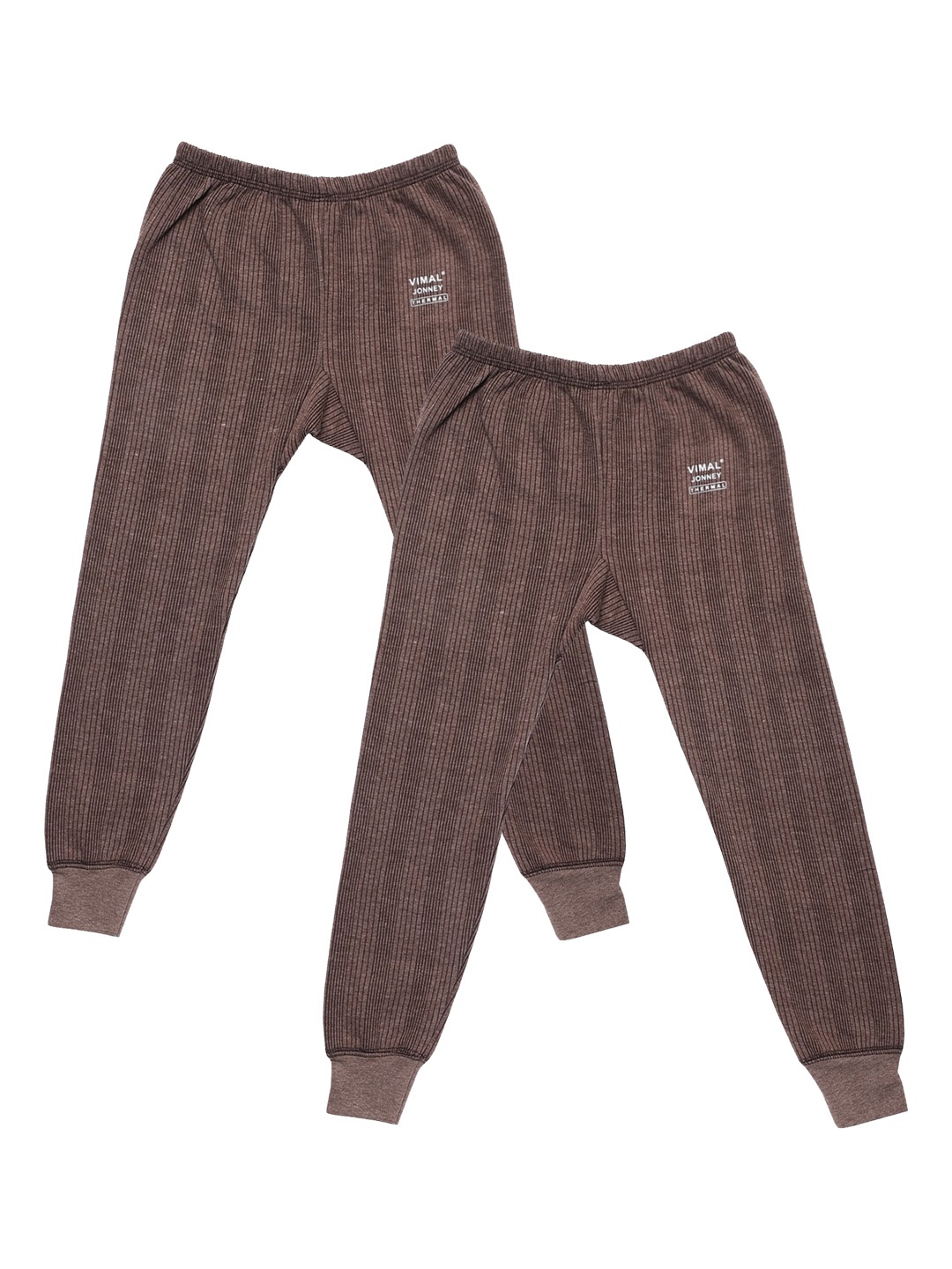 

VIMAL JONNEY Kids Pack of 2 Brown Striped Thermal Bottoms