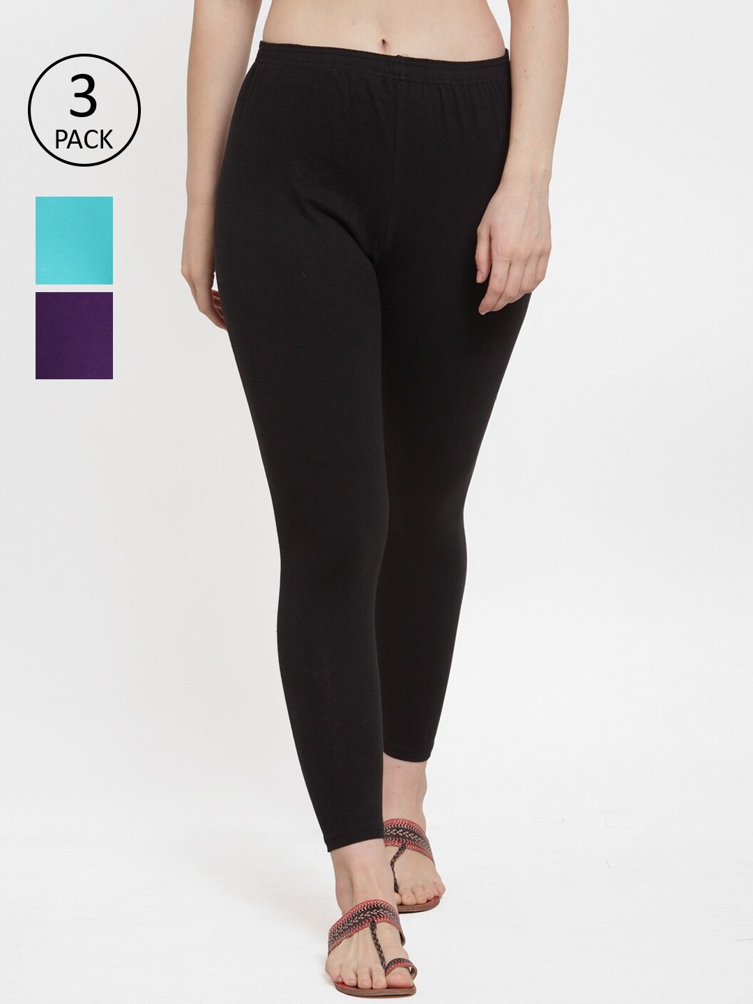 GRACIT Women Pack of 2 Black & Purple Solid Ankle-Length Leggings