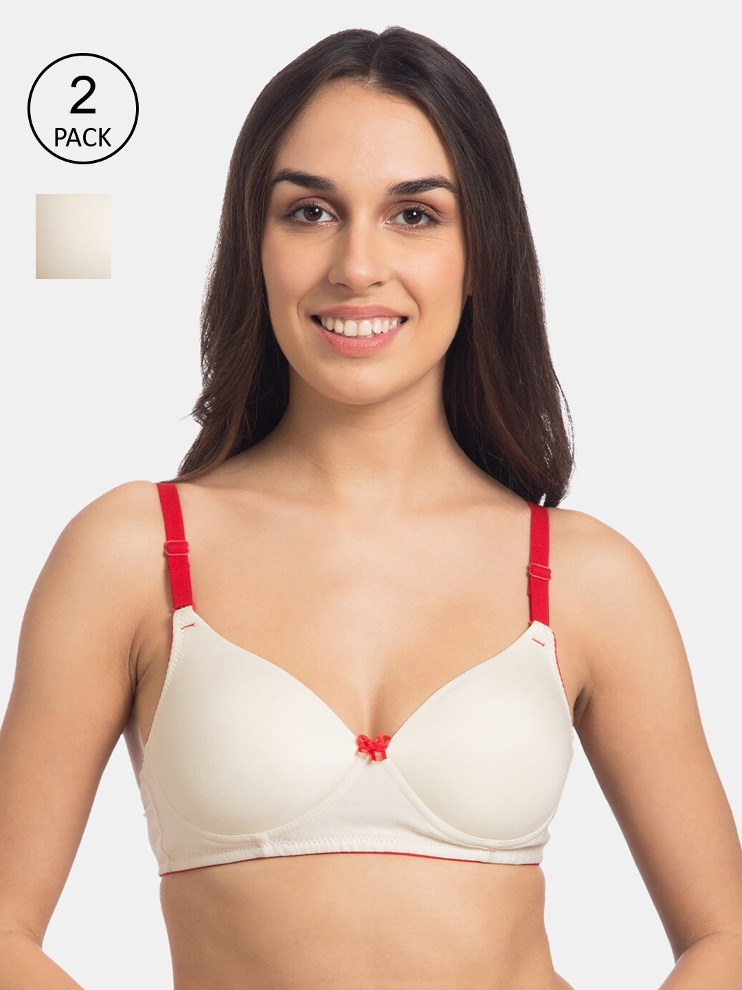 

KOMLI Pack Of 2 Solid Non-Wired Lightly Padded Push-Up Bra K-9811-2PC, Off white