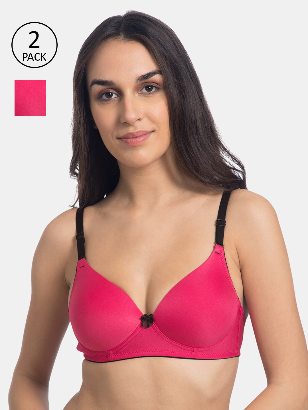 

KOMLI Pack Of 2 Pink Solid Non-Wired Lightly Padded Push-Up Bra