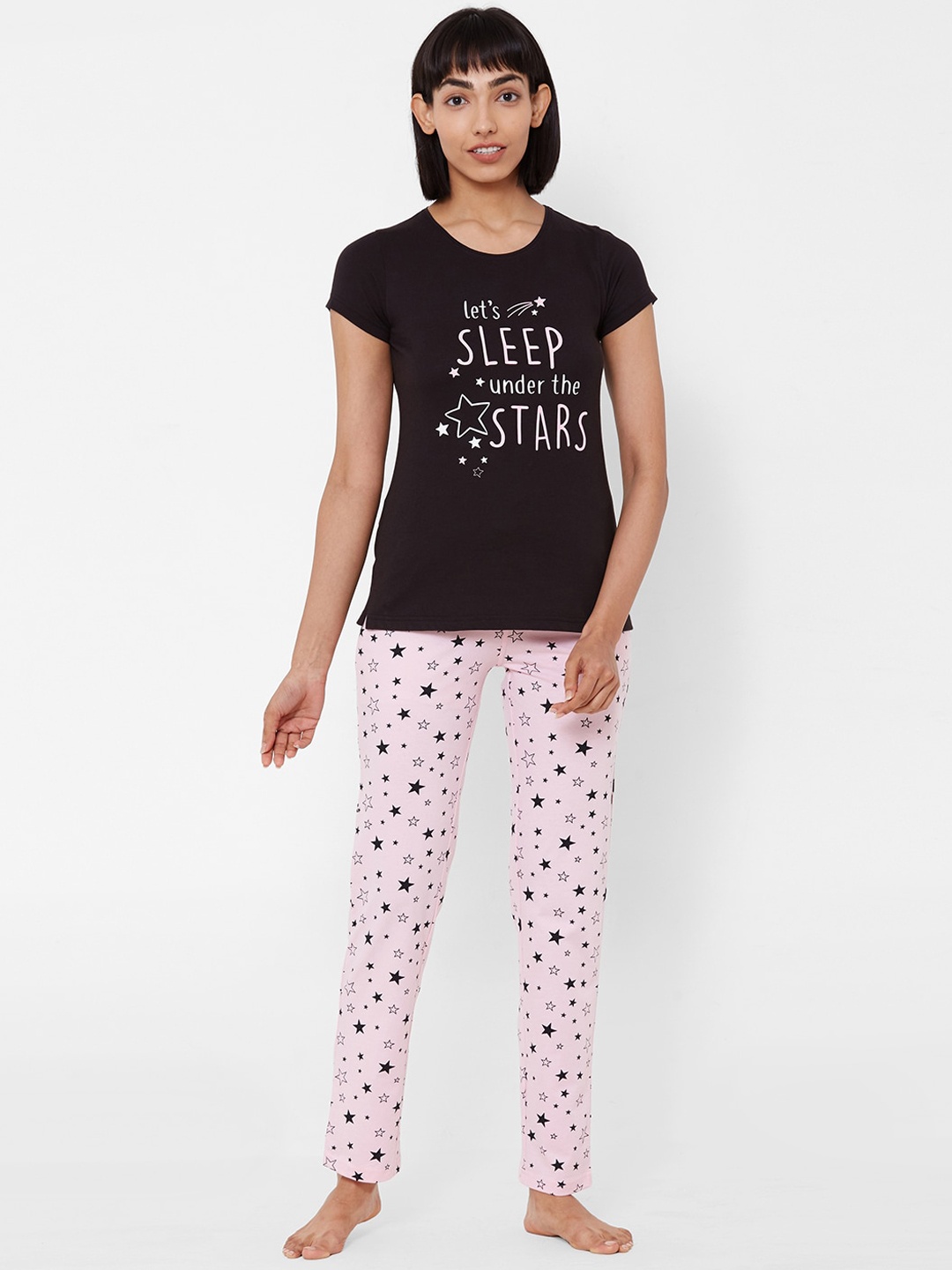 

Sweet Dreams Women Black & Pink Printed Night suit