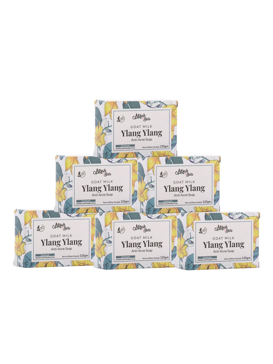 Mirah Belle Set of 6 Organic Goat Milk Ylang Ylang Anti Acne Soaps, Yellow