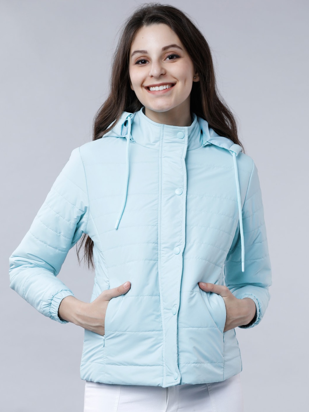 

Tokyo Talkies Women Blue Solid Padded Jacket