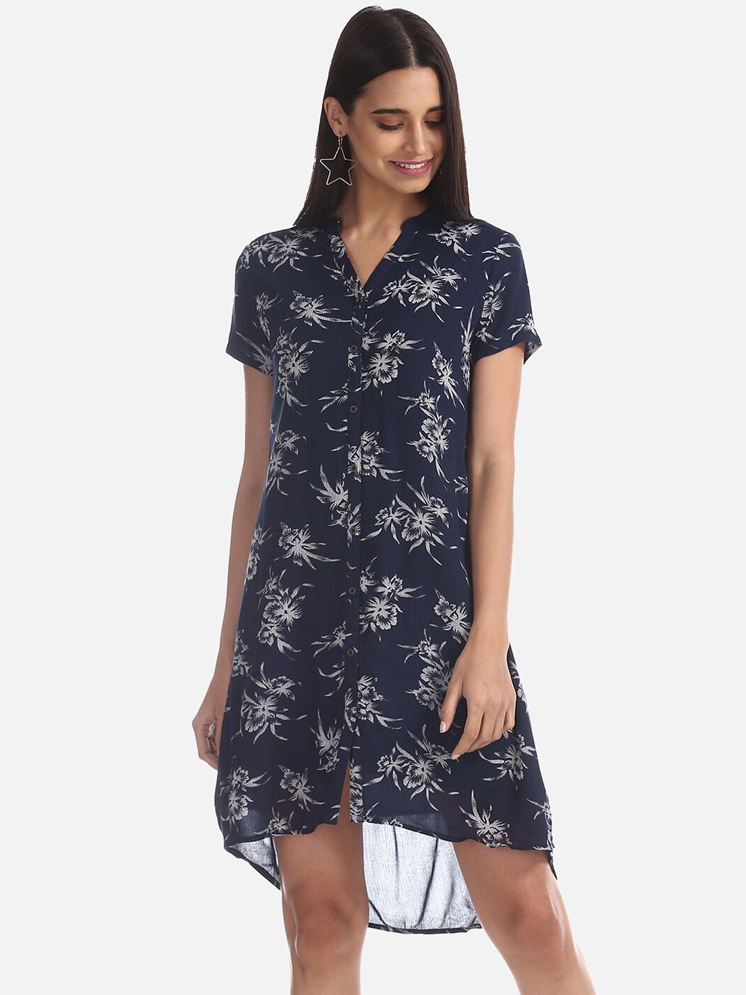 

Cherokee Women Navy Blue Printed Shirt Dress