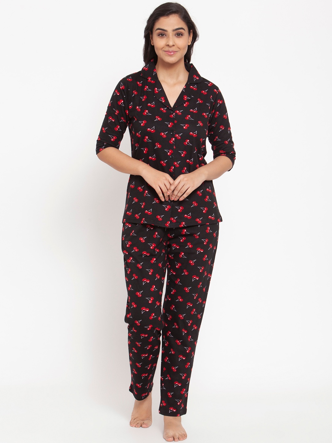 

Claura Women Black & Red Printed Night suit