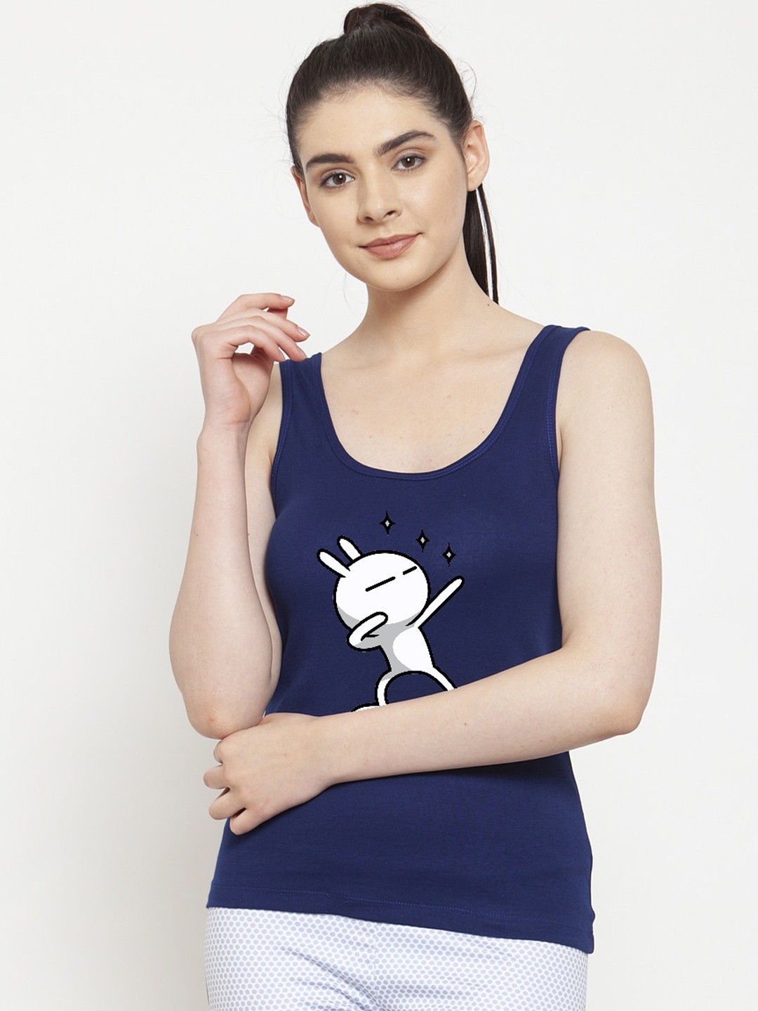 Friskers Women Blue Printed Tank Pure Cotton Top