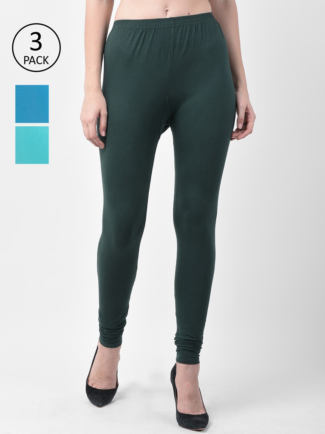 

GRACIT Women Pack Of 3 Solid Leggings, Green