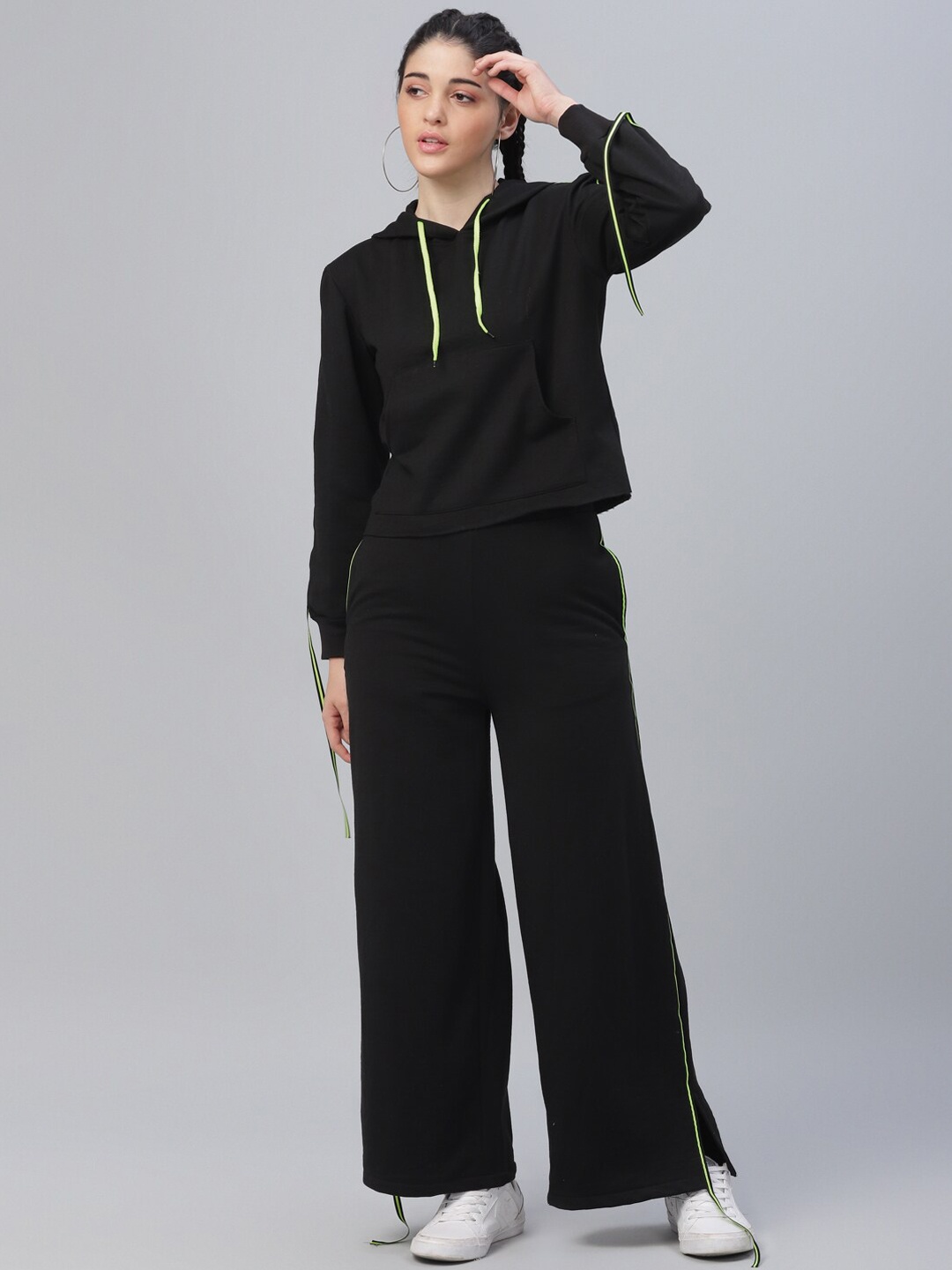 

Athena Women Black Solid T-shirt with Pyjamas
