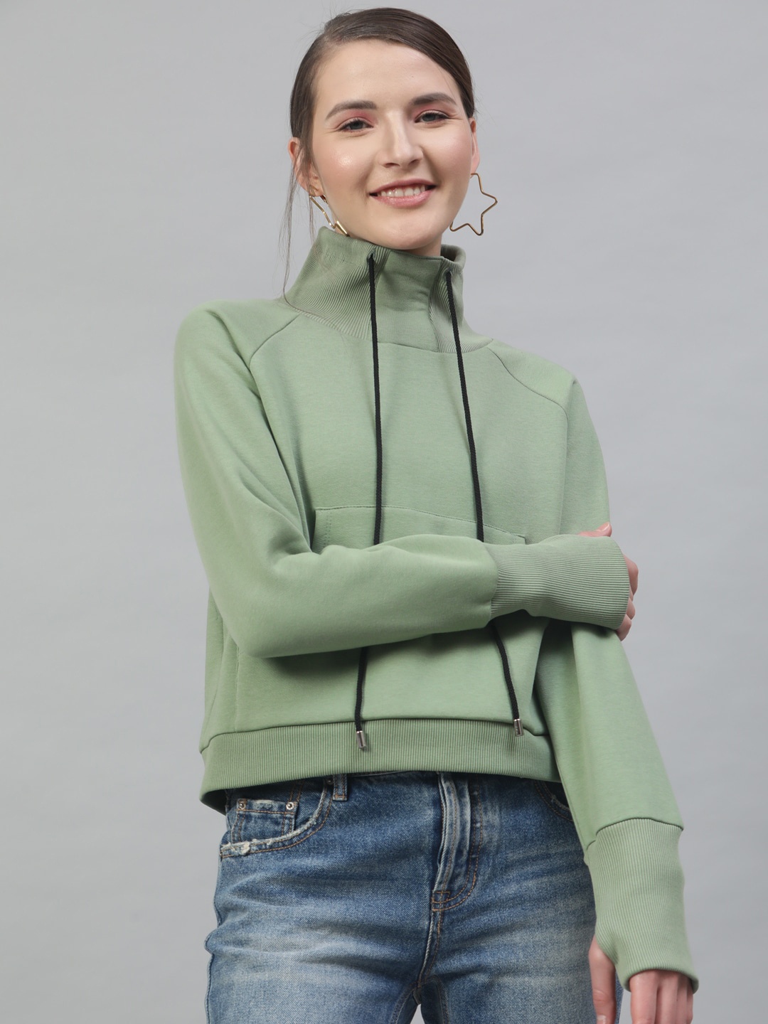 

STREET 9 Women Green Solid Sweatshirt