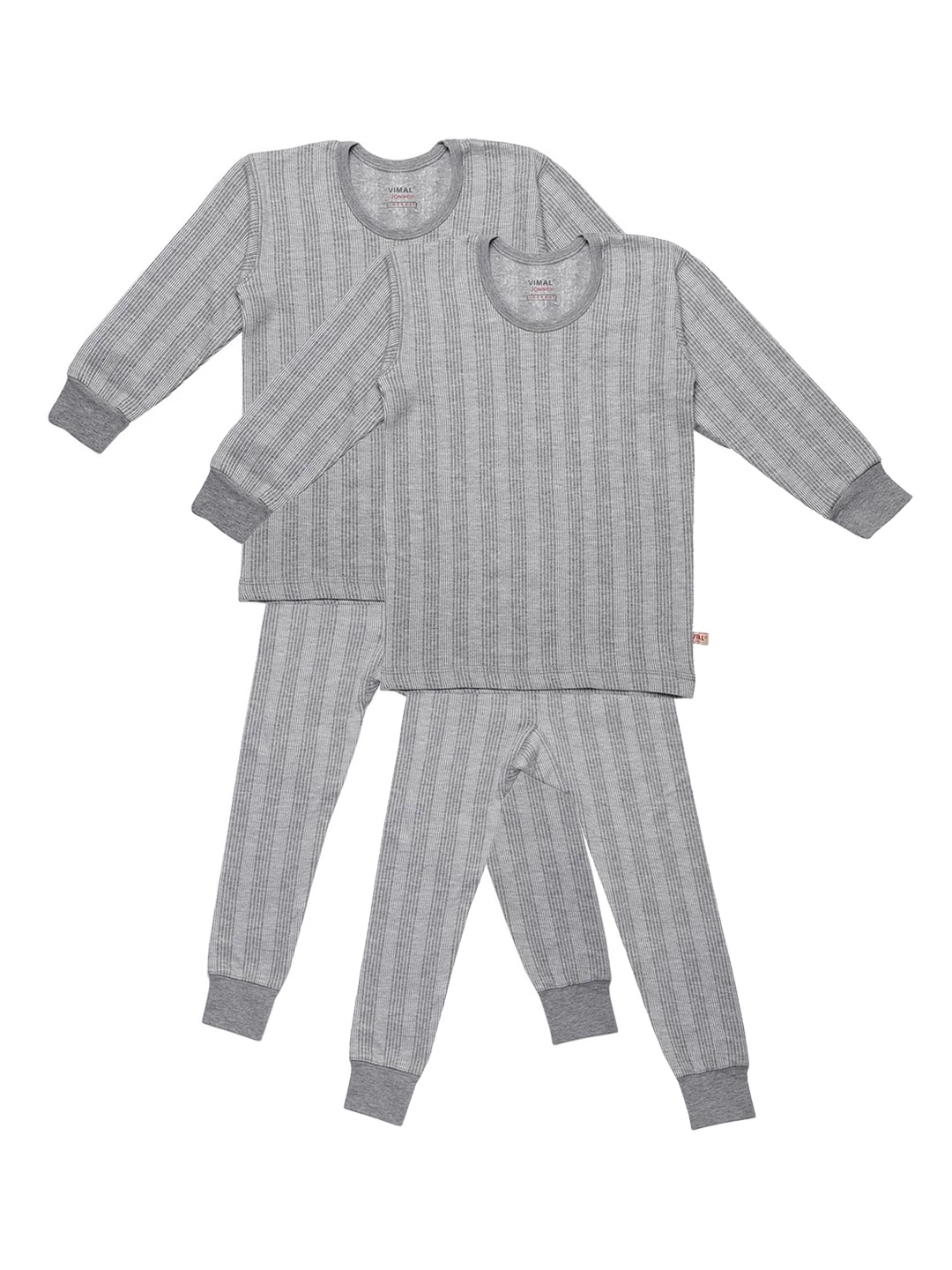 

Kids Pack of 2 Grey Self Striped Thermal Sets