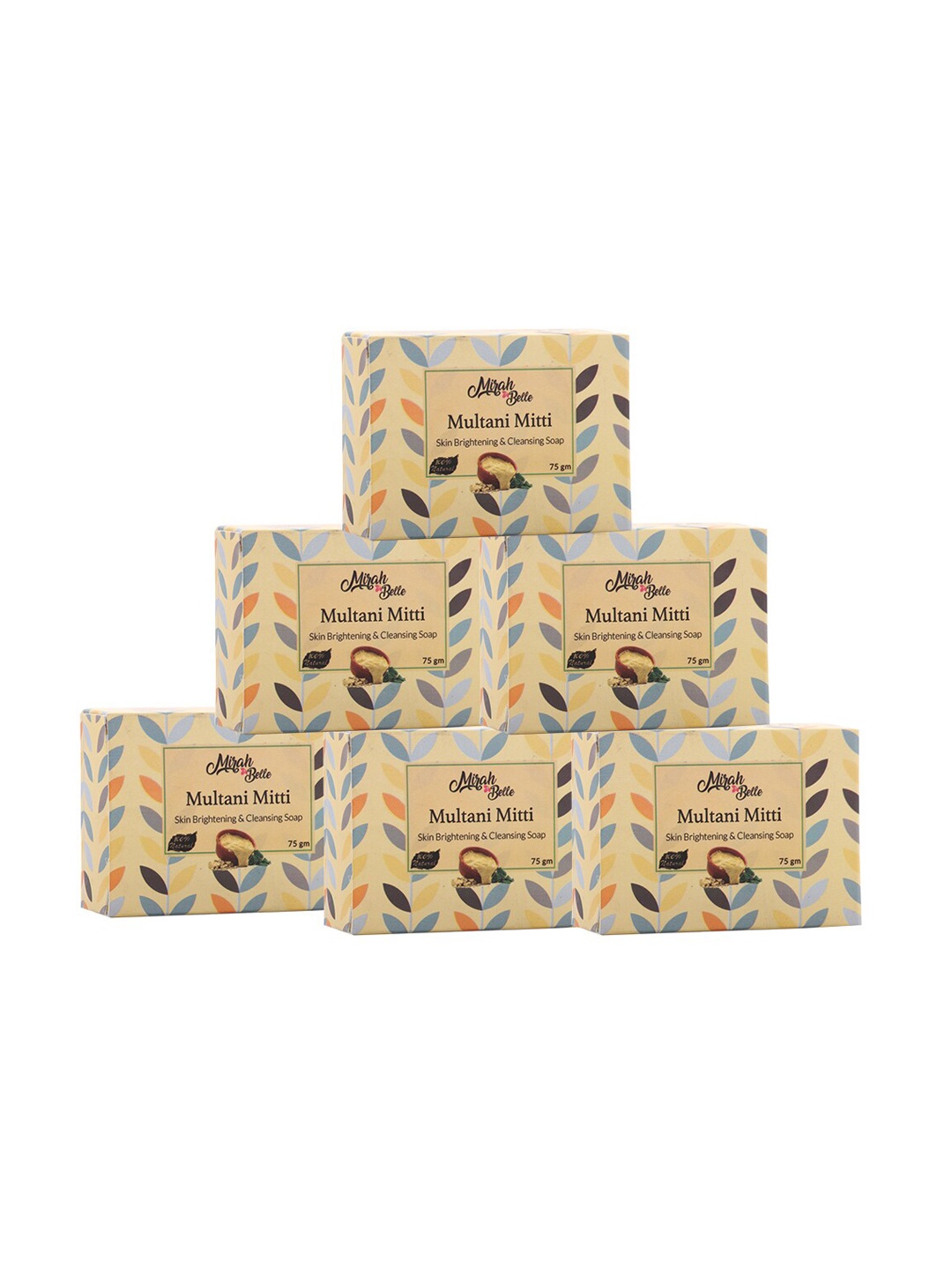 

Mirah Belle Set of 6 Organic Multani Mitti Soaps, Off white