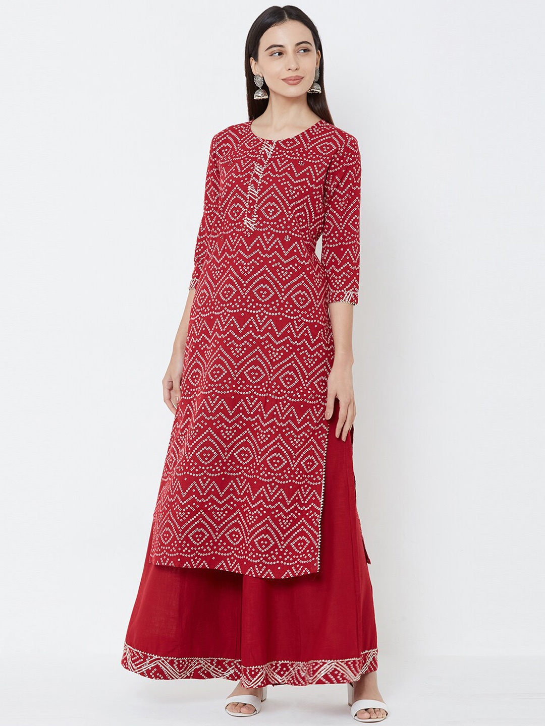 

FASHOR Women Red & White Printed Kurta with Palazzos