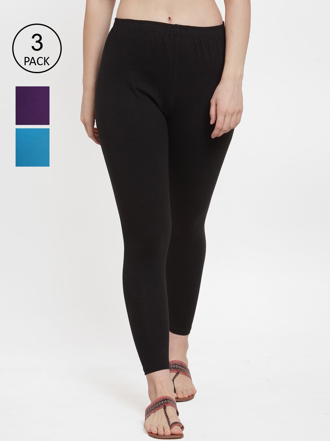 

GRACIT Women Black Purple And Blue Solid Ankle-Length Leggings