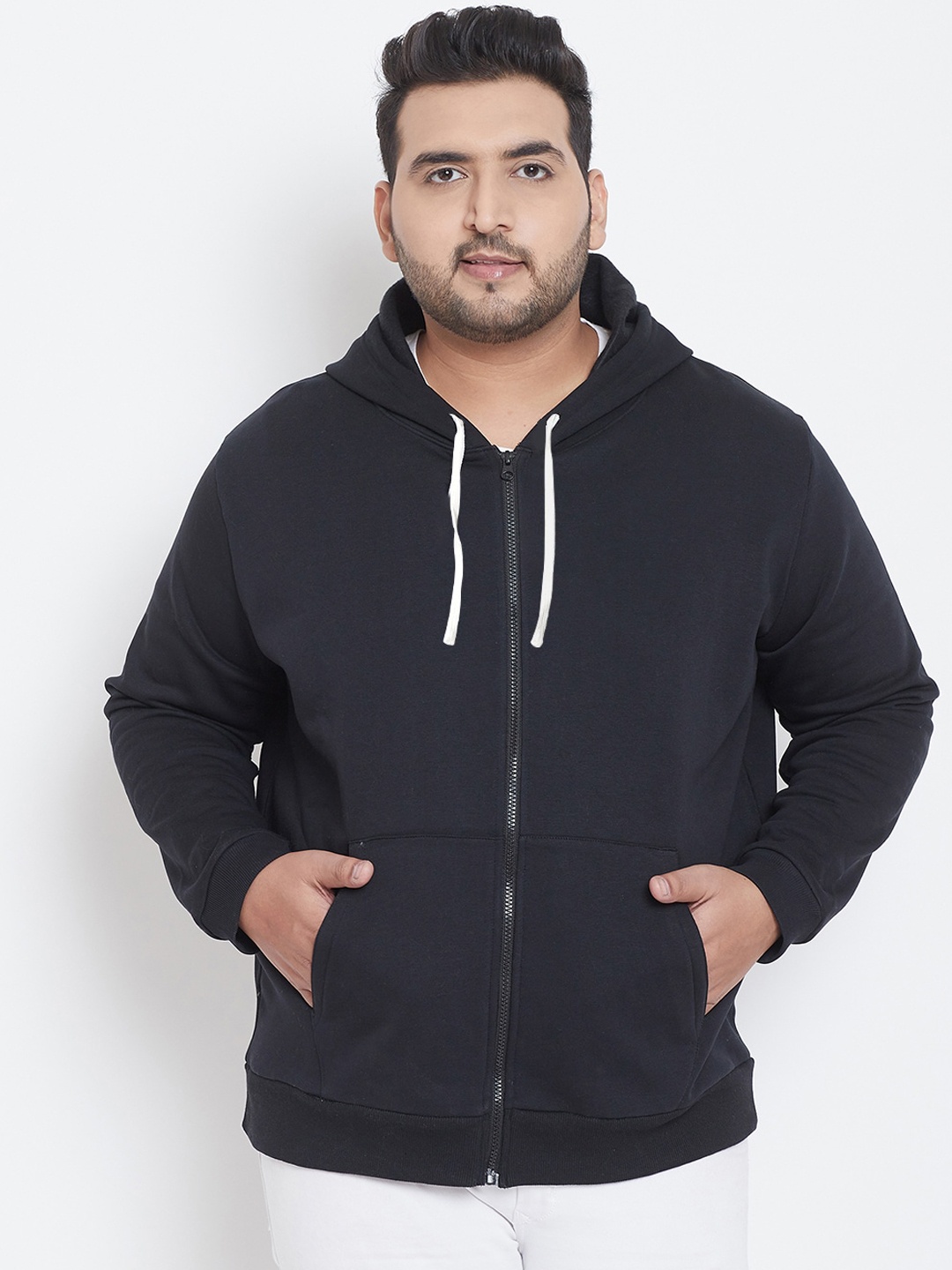 

Instafab Plus Men Black Solid Hooded Sweatshirt