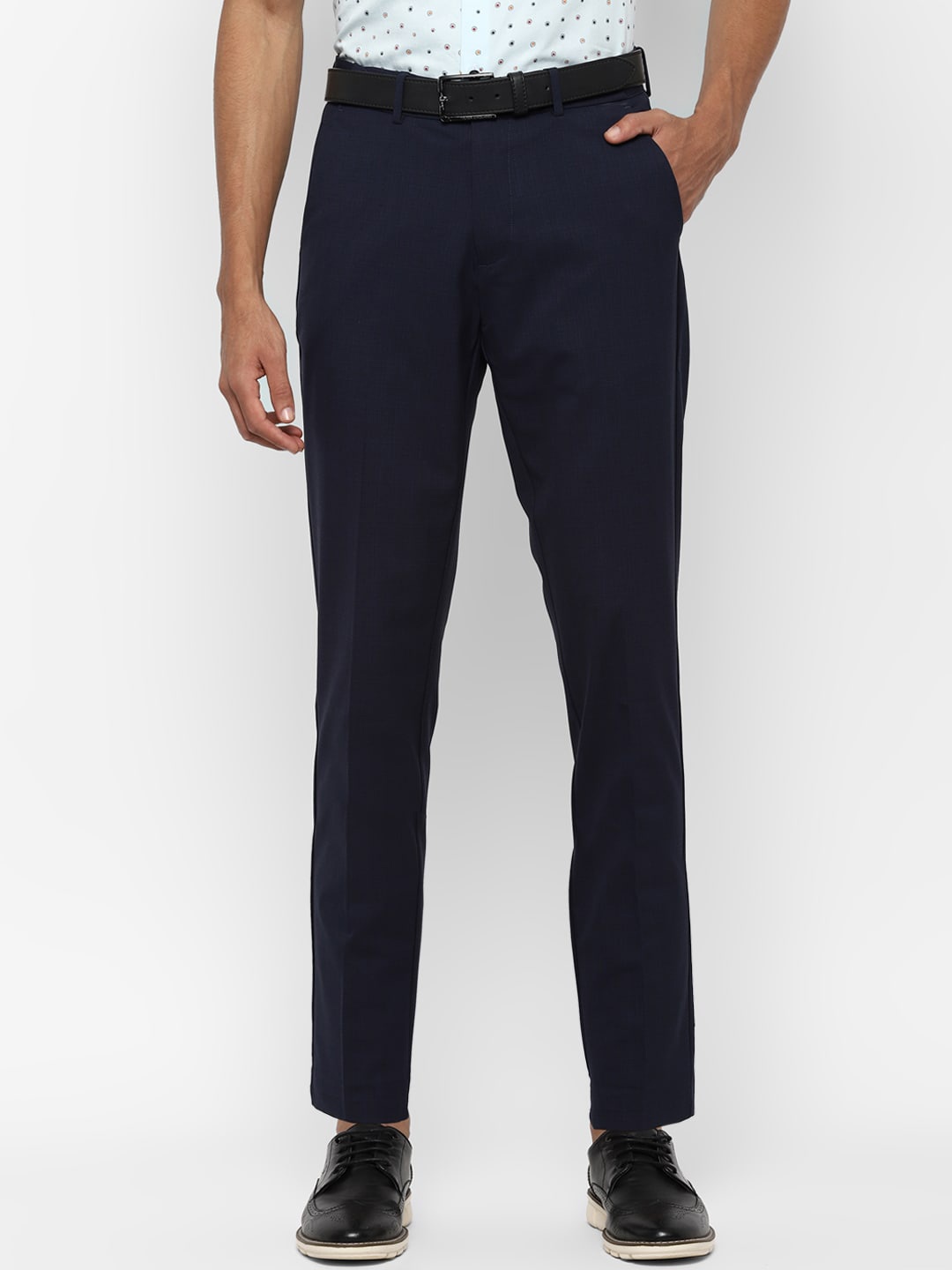

Allen Solly Men Navy Blue Slim Fit Self Design Regular Trousers