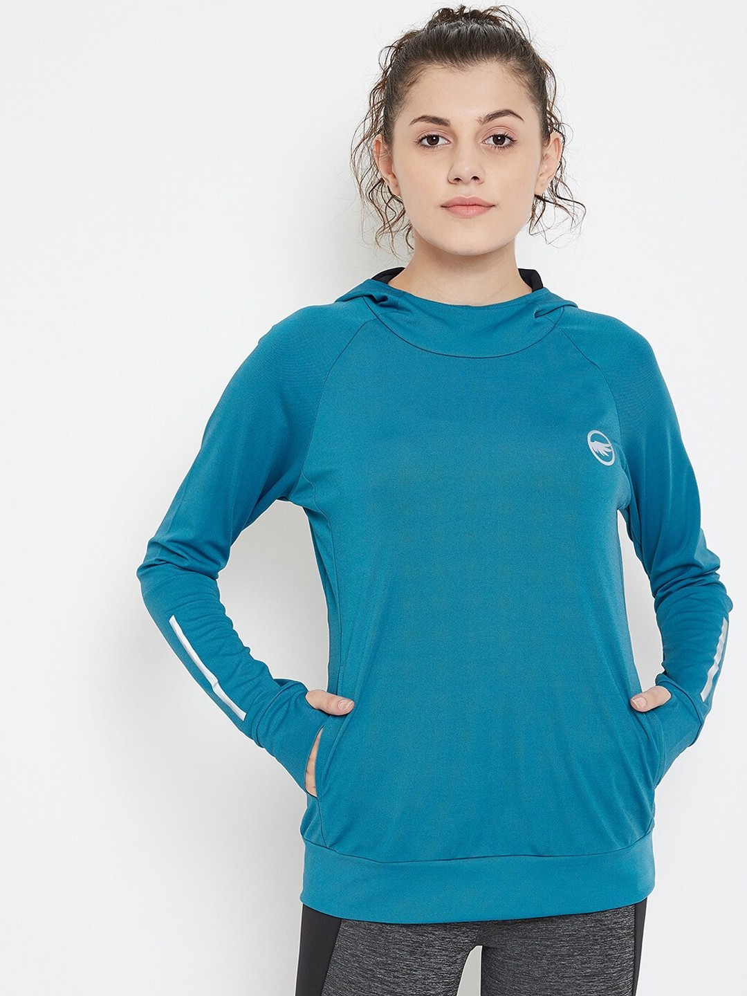 

PERFKT-U Women Blue Solid Hooded Sweatshirt