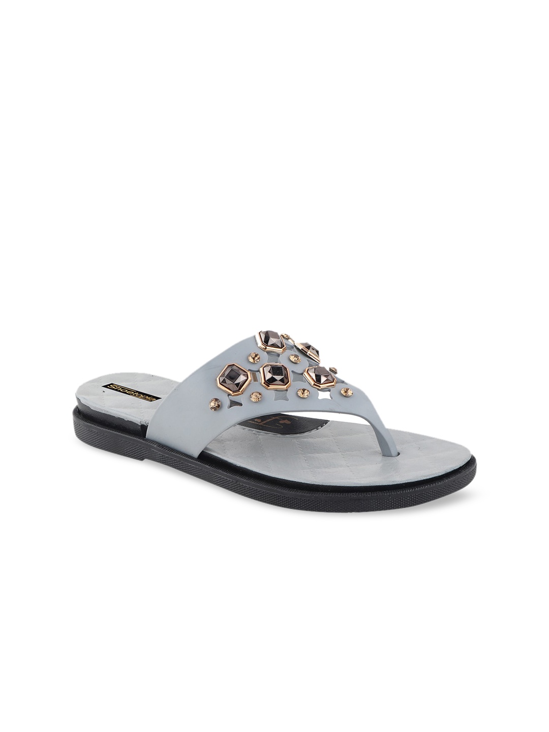 

Shoetopia Girls Grey Embellished Open Toe Flats