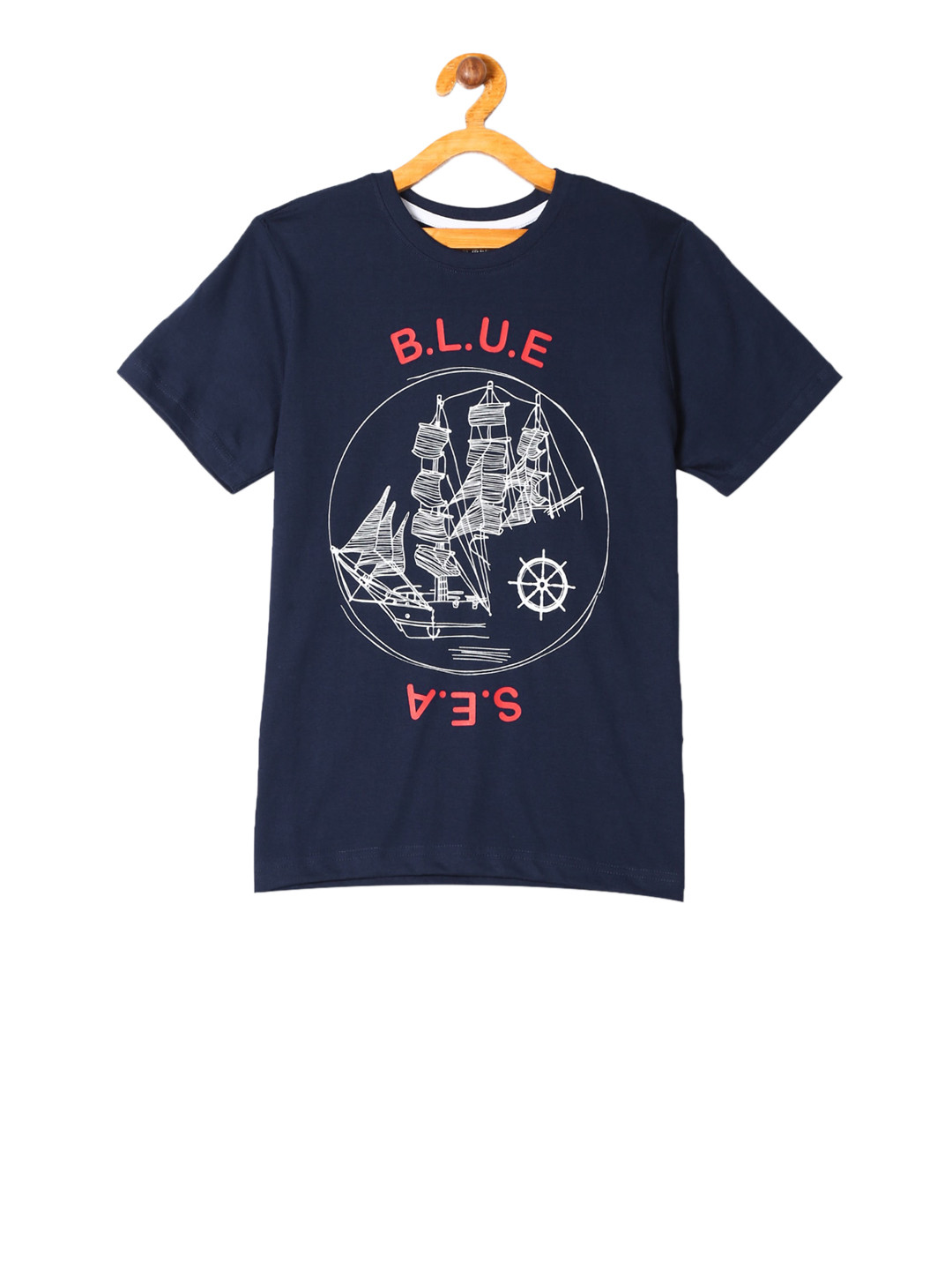 

Cherokee Boys Navy Blue Printed Round Neck Pure Cotton T-shirt
