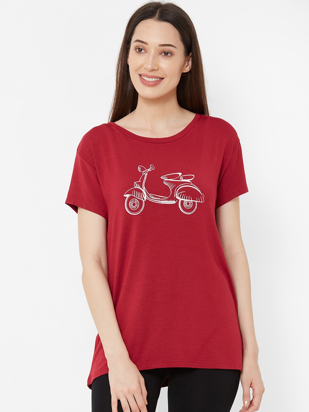 

Mystere Paris Women Red Printed Round Neck Lounge T-shirt