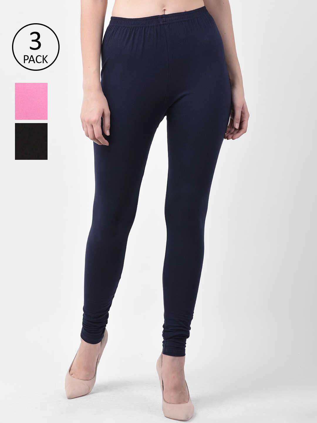 

GRACIT Women Pack Of 3 Multicoloured Solid leggings, Black