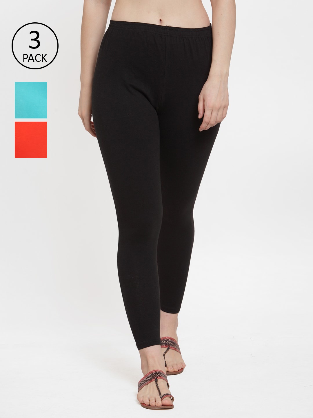 

GRACIT Women Pack of 3 Solid Leggings, Black