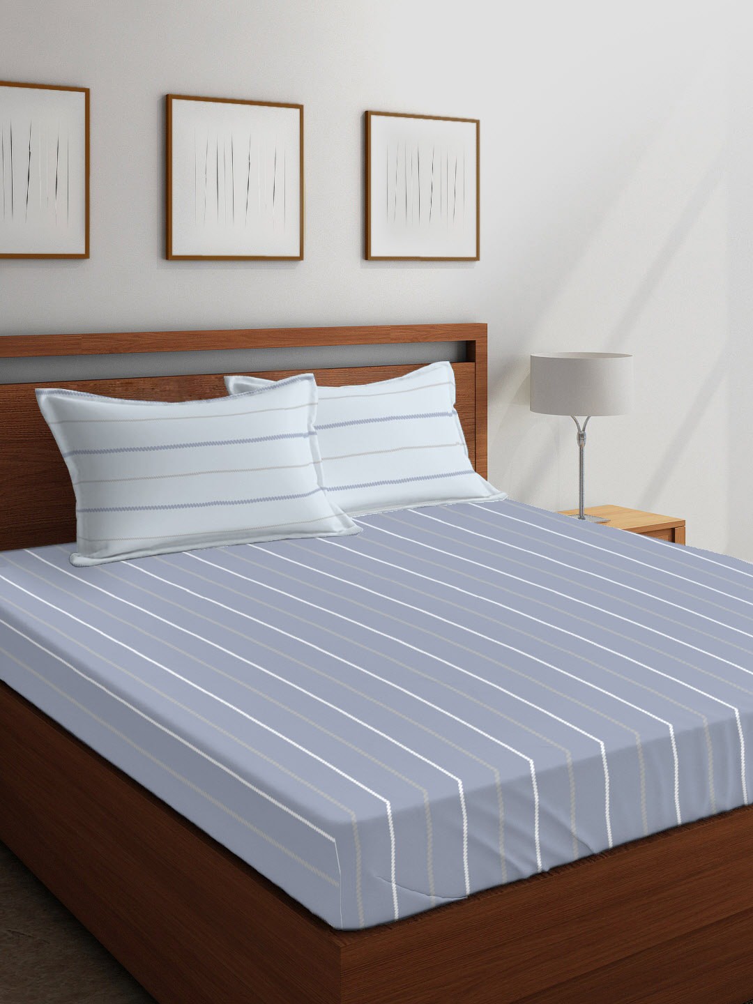 

Layers Blue & White Striped 104 TC Cotton 1 Queen Bedsheet with 2 Pillow Covers