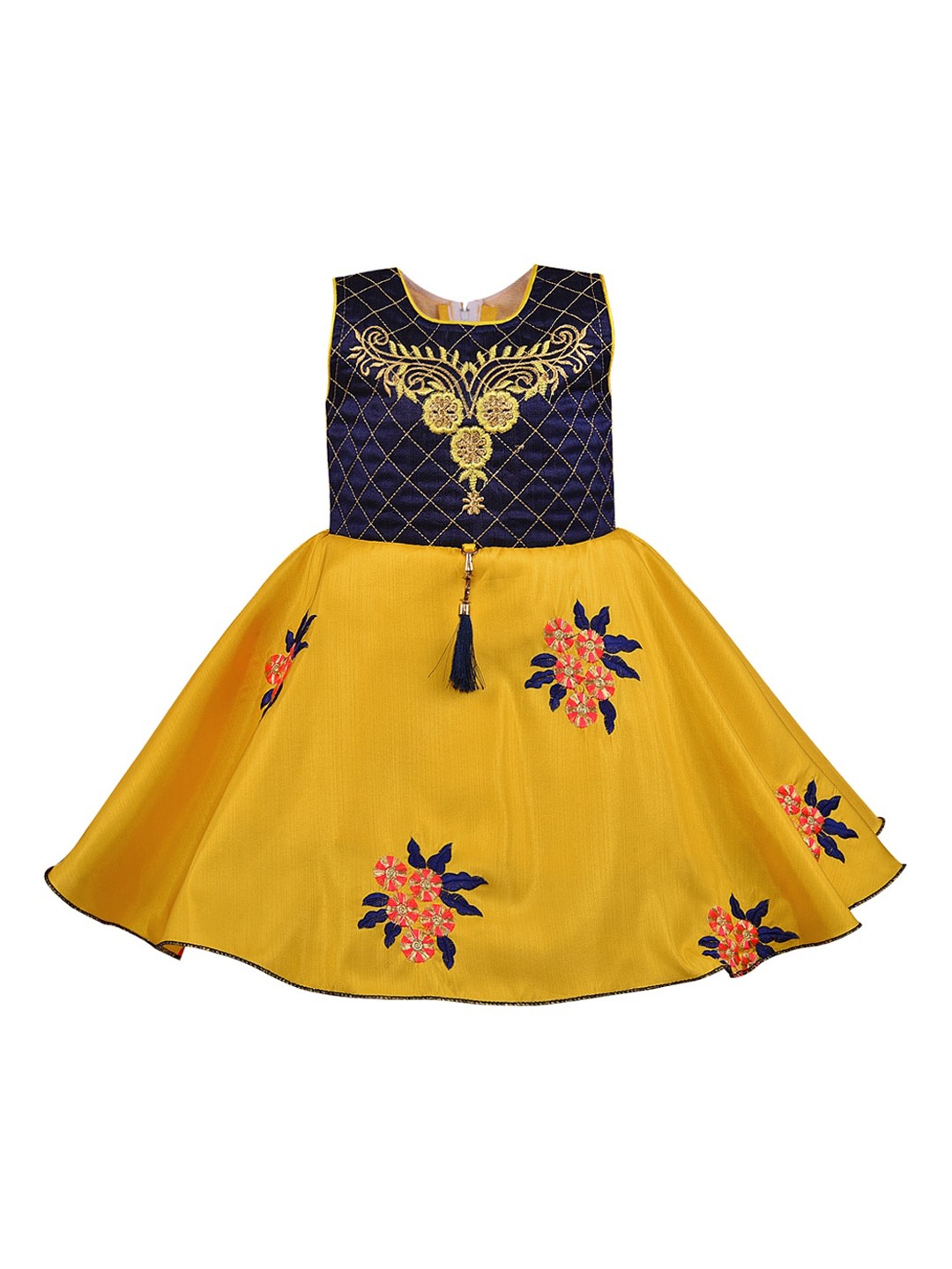 

Wish Karo Girls Yellow Embellished Fit and Flare Dress