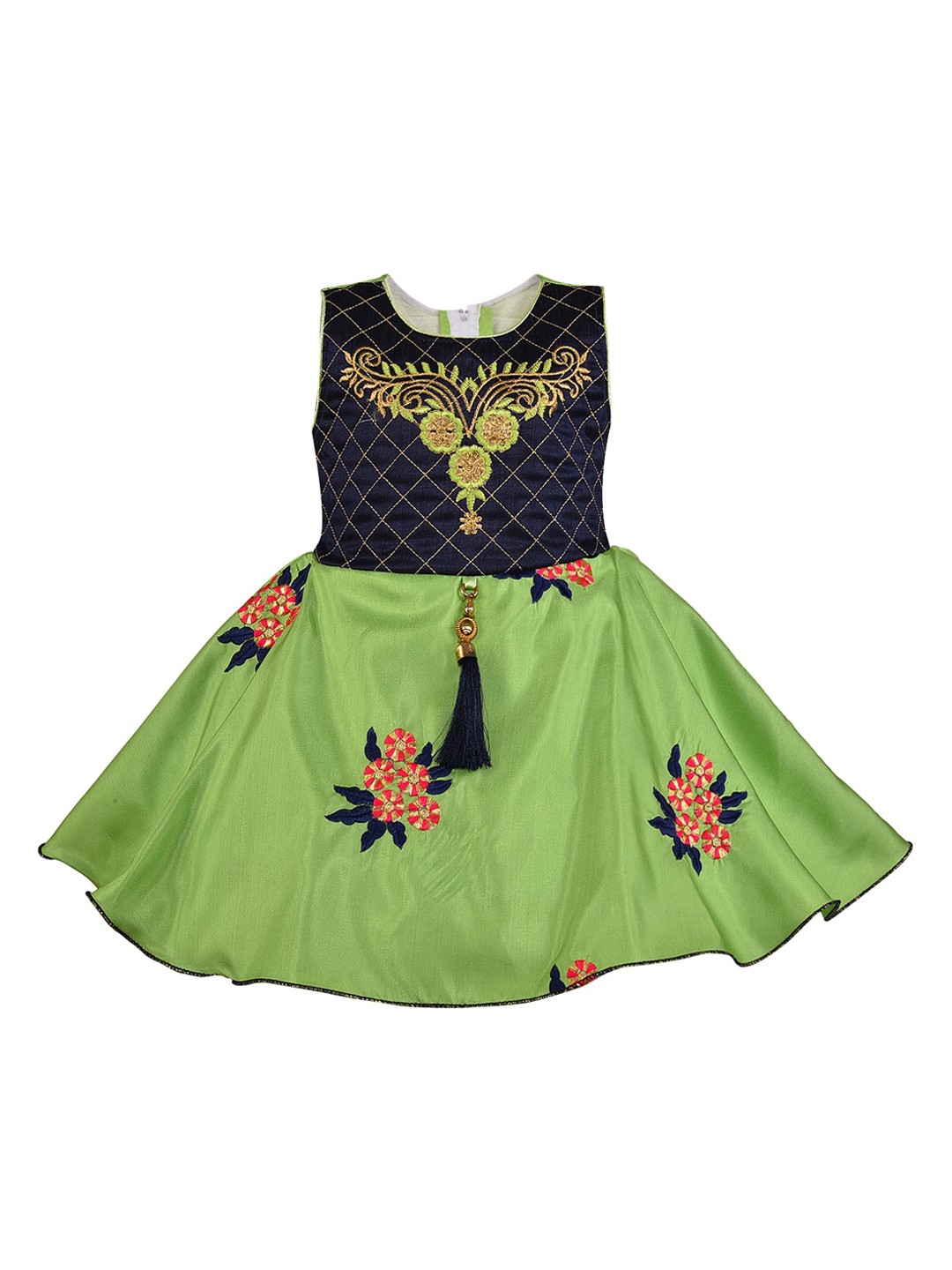 

Wish Karo Girls Green & Navy Blue Embroidered Fit and Flare Dress