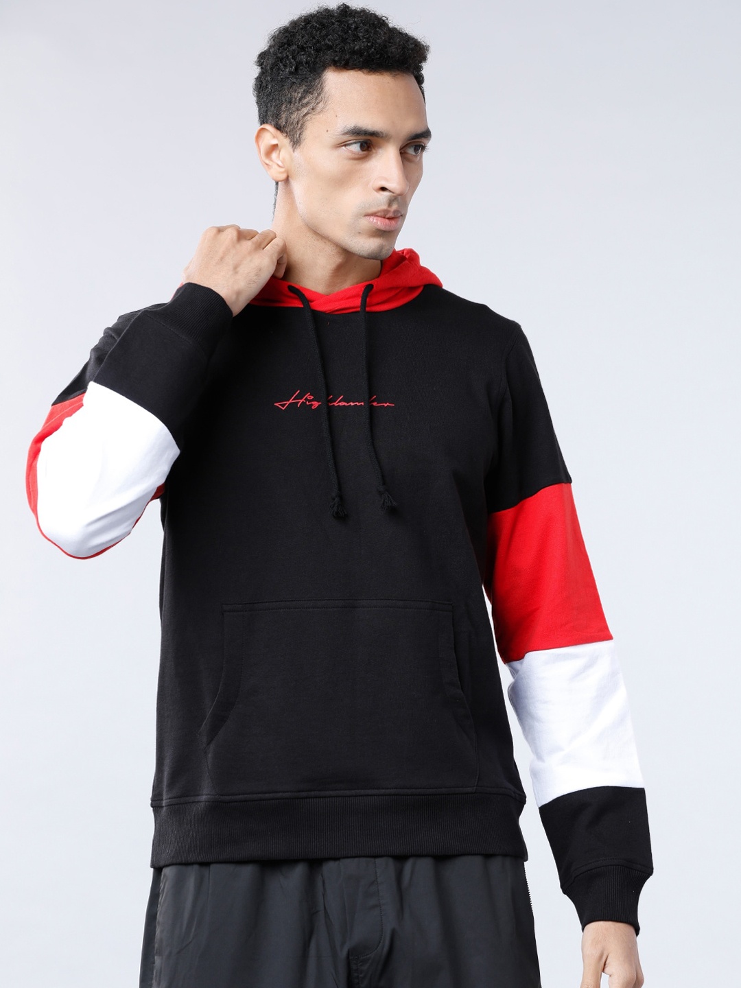 

HIGHLANDER Men Black & Red Solid Hooded Sweatshirt