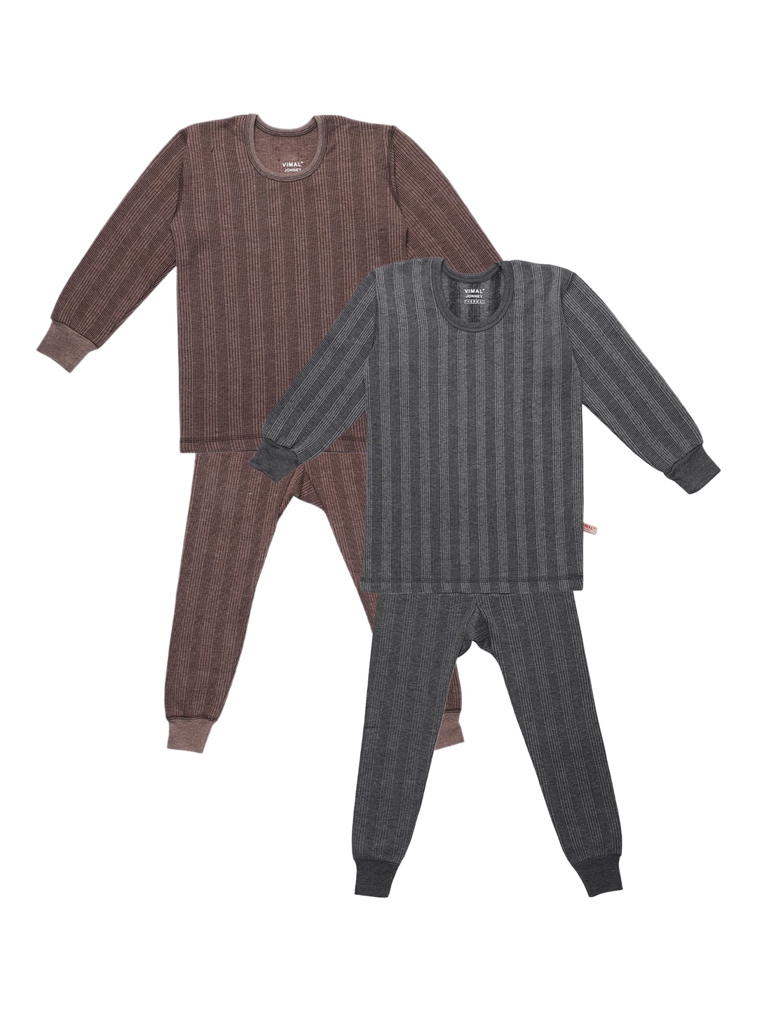 

MACK JONNEY Kids Pack Of 2 Striped Thermal Sets, Brown