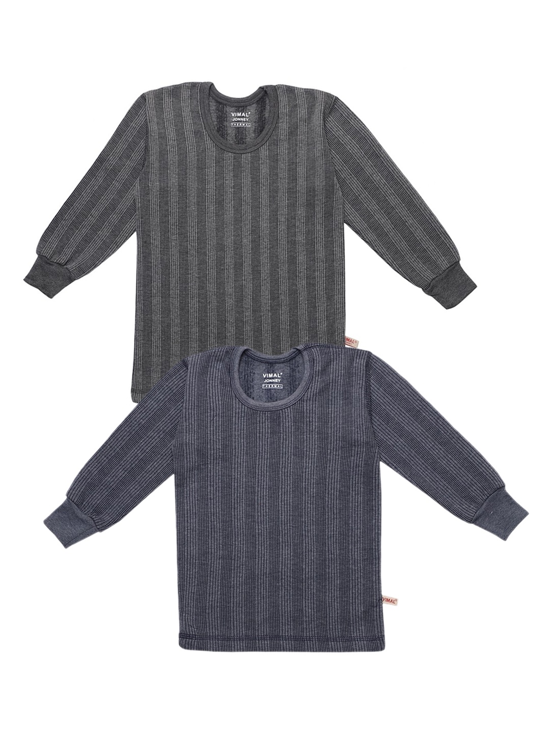 

VIMAL JONNEY Kids Pack of 2 Striped Thermal Tops, Navy blue