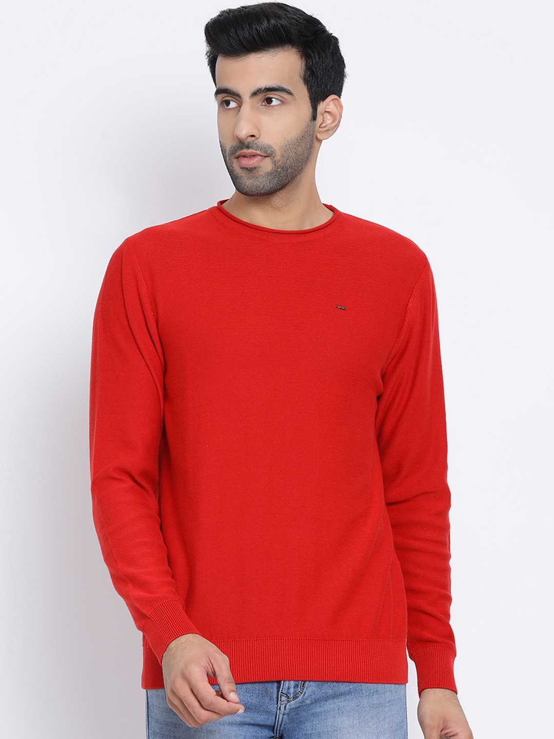 

Richlook Men Red Solid Pullover Sweater