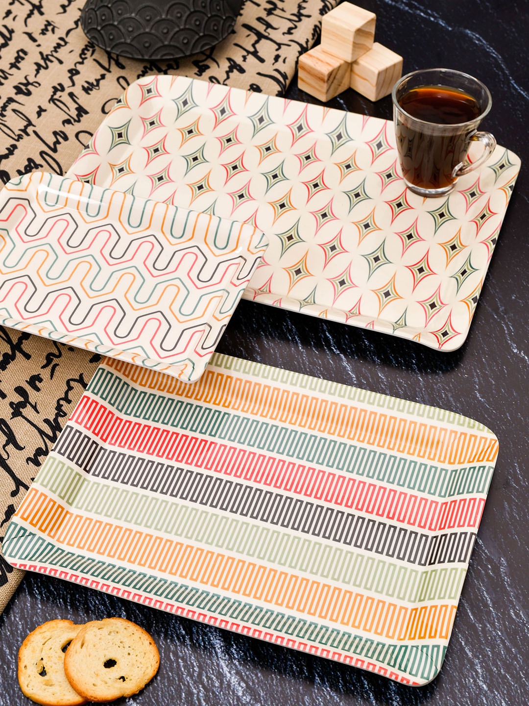

GOODHOMES Multicoloured 3 Pcs Serving Tray Set, Multi