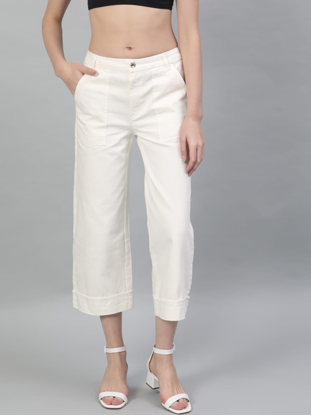 

STREET 9 Women White Wide Leg Mid-Rise Clean Look Stretchable Jeans