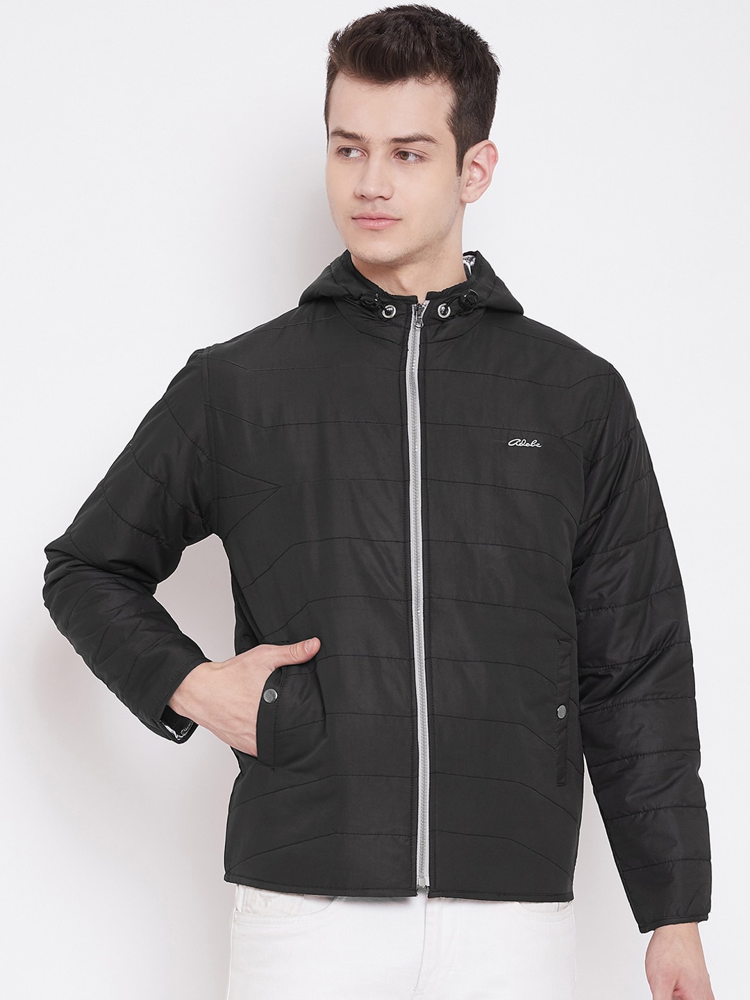 

Adobe Men Black Solid Lightweight Padded Jacket