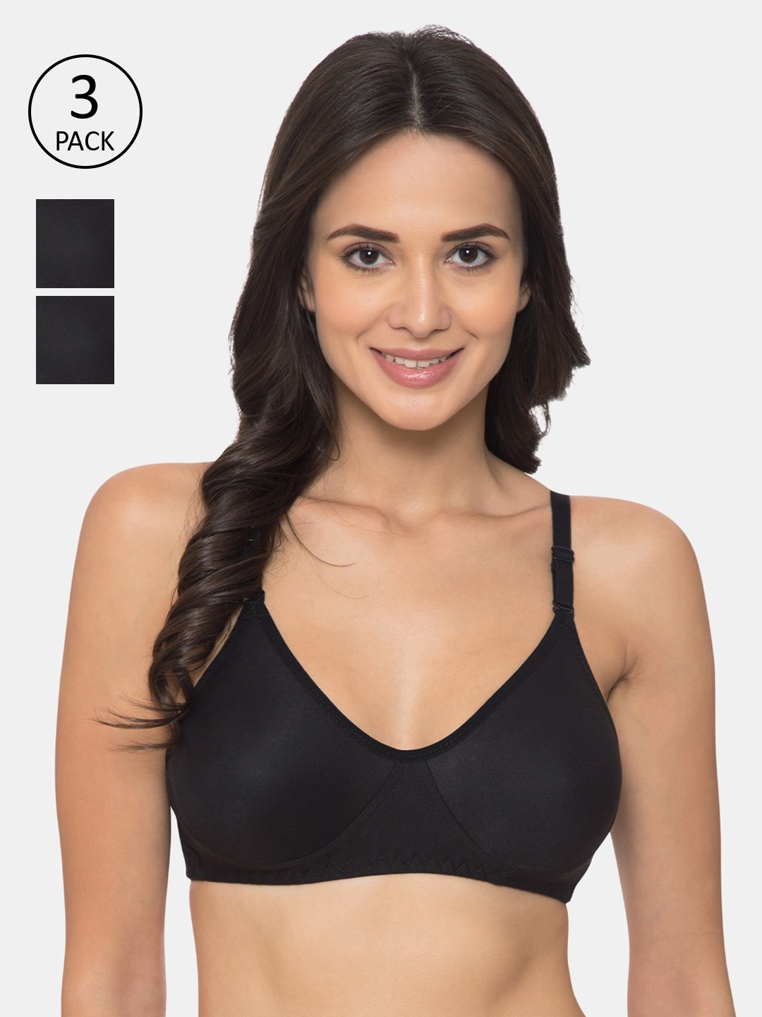 

KOMLI Pack of 3 Black Solid Non-Wired Non Padded Everyday Bras K-983-3PC-BLK-30B