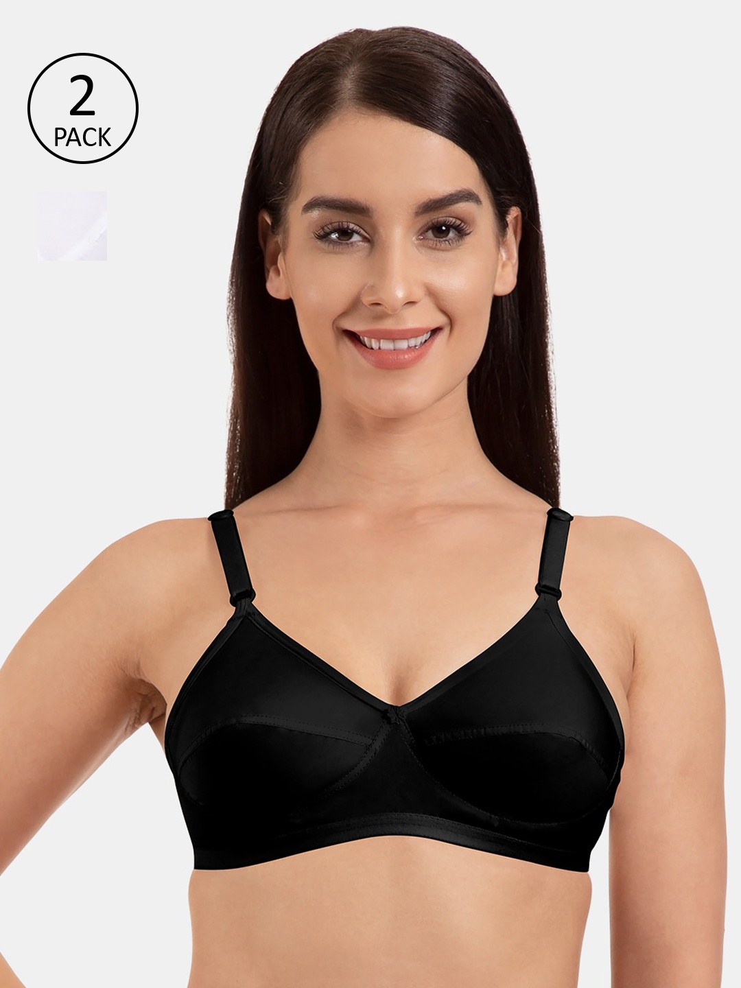 

KOMLI Pack of 2 Solid Non-Wired Heavily Padded Everyday Bras, Black