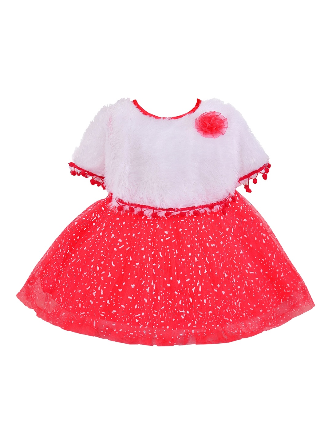 

Wish Karo Girls Red & White Colourblocked Fit and Flare Dress